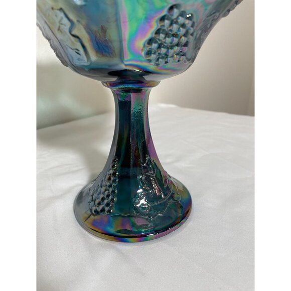 Vintage Indiana Carnival Glass Blue Compote Bowl Grape & Leaf Pattern - No Lid - Picture 3 of 5